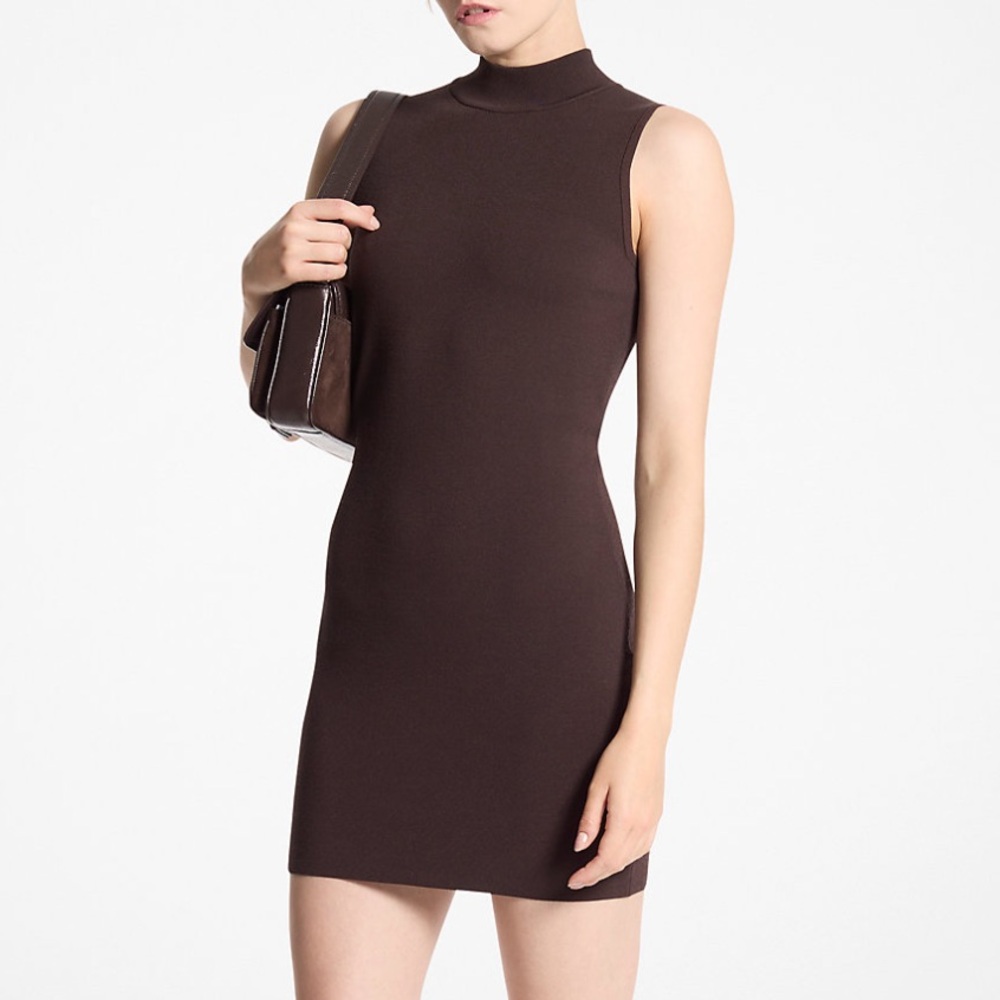 Brown mock neck Sleeveless Dress
